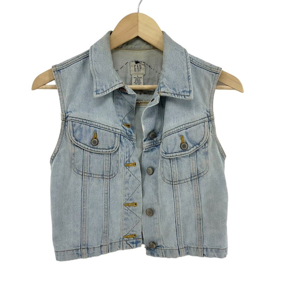 GAP VINTAGE 90s Worn Cropped Denim Vest with Harley Patch Sewn In Back